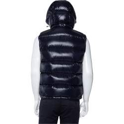 Pre Owned Moncler Midnight Blue Synthetic Quilted Sleeveless Hooded Lacet Gilet L