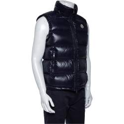 Pre Owned Moncler Midnight Blue Synthetic Quilted Sleeveless Hooded Lacet Gilet L