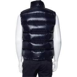 Pre Owned Moncler Midnight Blue Synthetic Quilted Sleeveless Hooded Lacet Gilet L