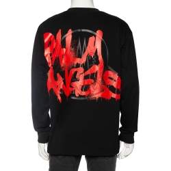 Pre Owned Moncler X Palm Angels Black Cotton Logo Embossed Long Sleeve T-Shirt L