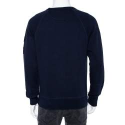 Pre Owned Moncler Navy Blue Cotton Logo Applique Detailed Crewneck Sweatshirt XL