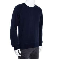 Pre Owned Moncler Navy Blue Cotton Logo Applique Detailed Crewneck Sweatshirt XL