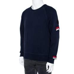 Pre Owned Moncler Navy Blue Cotton Logo Applique Detailed Crewneck Sweatshirt XL