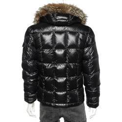 Pre Owned Moncler Black Coyote Fur Trim Hubert Puffer Jacket L