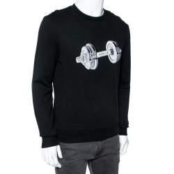 Pre Owned Moncler Black Dumbbell Embroidered Cotton Crew Neck Sweatshirt S