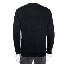 Pre Owned Moncler Black Dumbbell Embroidered Cotton Crew Neck Sweatshirt S