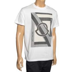 Pre Owned Moncler 5 Craig Green White Logo Printed Cotton Crewneck T-Shirt L