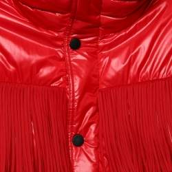 Pre Owned Moncler Red Synthetic Down Fringe Trimmed Arlaz Puffer Jacket XL