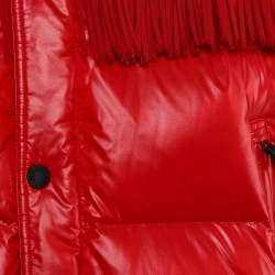 Pre Owned Moncler Red Synthetic Down Fringe Trimmed Arlaz Puffer Jacket XL