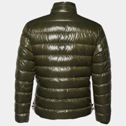 Pre Owned Moncler Black & Green Logo Printed Quilted Reversible Pouctal Jacket L