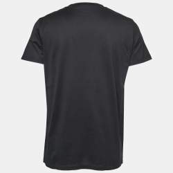 Pre Owned Moncler Black Cotton Logo Patch Detail Crewneck T-Shirt L