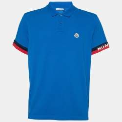 Moncler Blue Cotton Pique Logo Trim Polo T-Shirt XXL