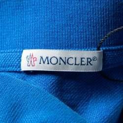 Moncler Blue Cotton Pique Logo Trim Polo T-Shirt XXL