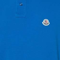 Moncler Blue Cotton Pique Logo Trim Polo T-Shirt XXL