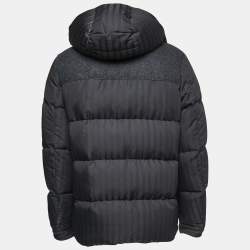 Moncler Black Chevron Patterned Synthetic Hooded Puffer Jacket 