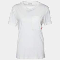 Pre Owned Moncler White Cototn Knit pocket Detail Crewneck T-Shirt S