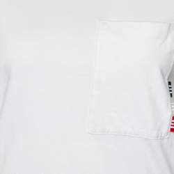 Pre Owned Moncler White Cototn Knit pocket Detail Crewneck T-Shirt S