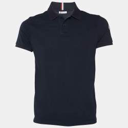 Pre Owned Moncler Navy Blue Cotton Pique Polo T-Shirt S