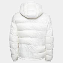 Moncler White Synthetic Zip Front Hooded Down Jacket L 