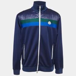 Moncler Navy Blue Striped Logo Patch Zip Up Jacket XL