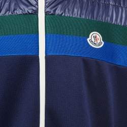 Moncler Navy Blue Striped Logo Patch Zip Up Jacket XL