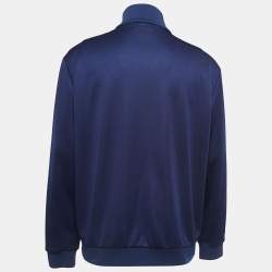 Moncler Navy Blue Striped Logo Patch Zip Up Jacket XL
