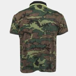 Moncler Green Camouflage Print Cotton Polo T-Shirt XL