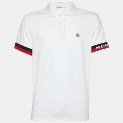 Pre Owned Moncler White Cotton Pique Logo Sleeve Trim Polo T-Shirt XXL