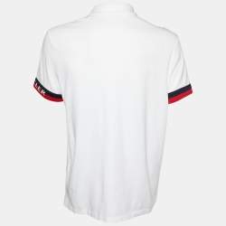 مملوكة مسبقًا Moncler White Cotton Pique Logo Sleeve Trim Polo T-Shirt XXL
