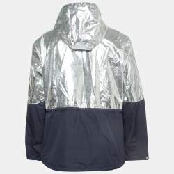 Moncler Silver/Navy Blue Synthetic Quinic Hooded Jacket L