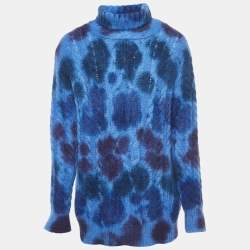 Moncler Blue Tye Dye Printed Mohair Knit Sweater XL
