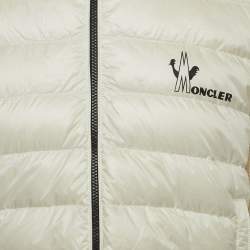 Moncler Off-White Cotton Knit and Quilted Nylon Down Tricot Cardigan L