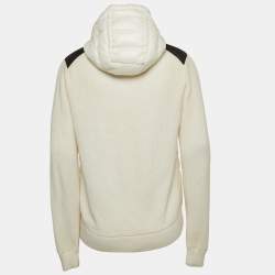 Moncler Off-White Cotton Knit and Quilted Nylon Down Tricot Cardigan L