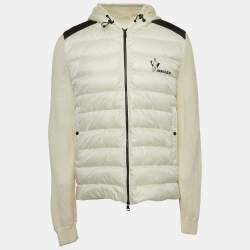 Moncler Off-White Cotton Knit and Quilted Nylon Down Tricot Cardigan L