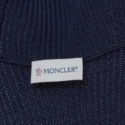 Pre Owned Moncler Navy Blue Cotton Knit and Quilted Nylon Down Tricot Cardigan XL
