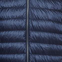 Pre Owned Moncler Navy Blue Cotton Knit and Quilted Nylon Down Tricot Cardigan XL