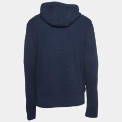 Pre Owned Moncler Navy Blue Cotton Knit and Quilted Nylon Down Tricot Cardigan XL