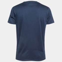 Pre Owned Moncler Navy Blue Double Logo Applique Cotton Crew Neck T-Shirt L