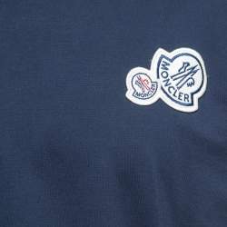 Pre Owned Moncler Navy Blue Double Logo Applique Cotton Crew Neck T-Shirt L