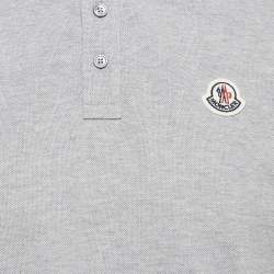 Pre Owned Moncler Grey Cotton Pique Logo Patch Polo T-Shirt M
