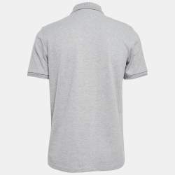 Pre Owned Moncler Grey Cotton Pique Logo Patch Polo T-Shirt M