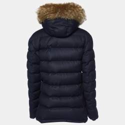 Moncler Navy Blue Wool Fur Hooded Rethel Puffer Jacket M
