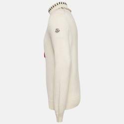 Moncler 2 1952 White Intarsia Wool Knit Turtleneck Sweater L