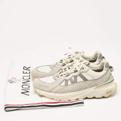 Moncler Grey Leather and Suede Lace Up Sneakers Size 45