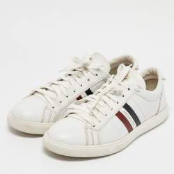 Pre Owned Moncler White Leather Monaco Lace Up Sneakers Size 42