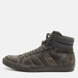Pre Owned Moncler Lyon Size 43 Grey Suede High Top Sneakers