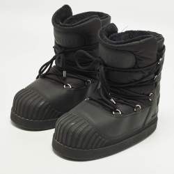 Pre Owned Moncler Uranus Shell Moon Size 41/42 Black Nylon and Rubber Ankle Length Boots