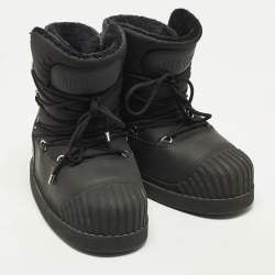Pre Owned Moncler Uranus Shell Moon Size 41/42 Black Nylon and Rubber Ankle Length Boots