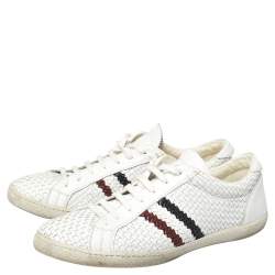 Moncler White Woven Leather Joseph Low Top Sneakers Size 44