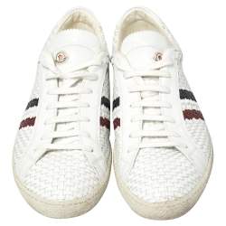 Moncler White Woven Leather Joseph Low Top Sneakers Size 44